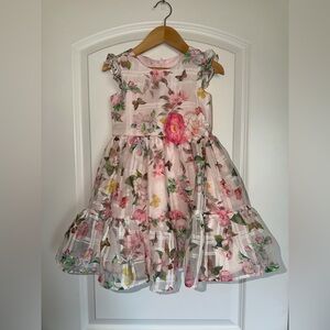 Rare Editions Girls Pink Floral Butterfly Print Chiffon Dress 4T Spring Easter
